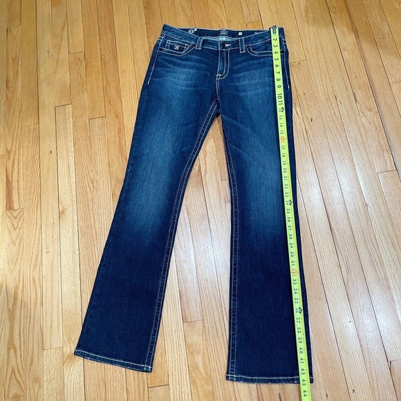 D9 District 9 Slick Womens Bootcut Jeans Size 31 Thick Stitching Dark Wash EUC - Picture 6 of 13